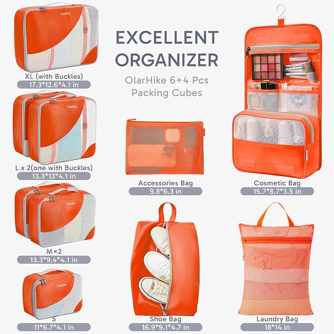OlarHike 10 Set Packing Cubes for Travel,Gifts for Women Mom,Anti-Tearing Suitcase Organizer,with Over 1000 pcs Mesh Holes,Vacation Essentials & Accessories for Cruise Ship - Image 2