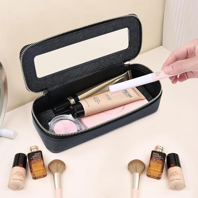 Pinkmik Makeup Brush Case, Black, SLIM | Clear Travel Cosmetic & Toiletry Bag, Small Makeup Bag, Zipper Purse Organizer, For Women - Image 6