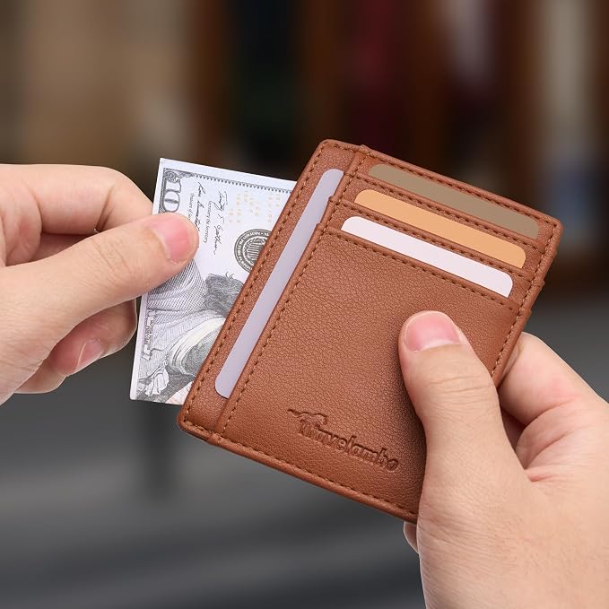 Travelambo Slim Wallet Front Pocket Minimalist Leather RFID Blocking Medium Size - Image 3