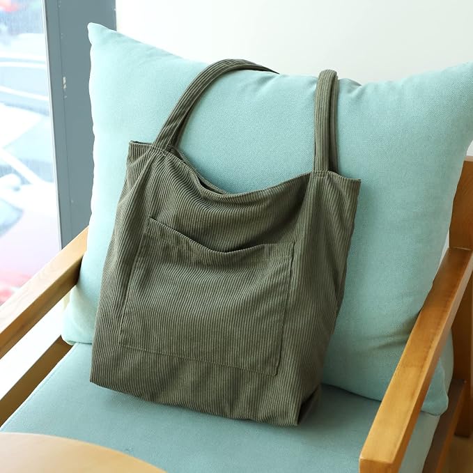 WantGor Women Corduroy Tote Bag, Large Shoulder Hobo Bags Casual Handbags | Big Capacity Shopping Work Bag - Image 3