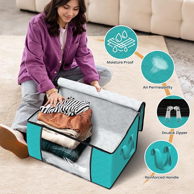 10 Pack Storage Bags for Clothes Blanket Storage Bins with Lids | Foldable Closet Organizers with Zippers,Window and Handles,Fabric Storage Bins for Sweater,Comforter,Bedding,Dorm essentials - Image 4