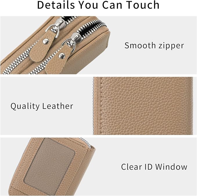 RNIEGA Credit Card Holder Wallet RFID Blocking Leather Small Wallet for Women Double Zipper Wallet with ID Window - Image 4
