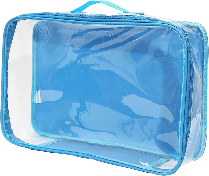 Large Clear Travel Packing Cube/See-Through PVC Organizer for Suitcase/Multipurpose Pouch w/Handle/Dress Shirts, Pants, Cashmere, Sweaters & Seasonal Linen Storage Protection (Turquoise) by EzPacking
