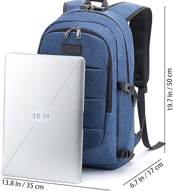 Tzowla Travel Laptop Backpack Water Resistant Anti-Theft Bag with Giant Tumbler Holder Pocket and Lock 17.3 Inch Computer Business Backpacks for Women Men Work College Gift,Casual Daypack(Blue) - Image 5