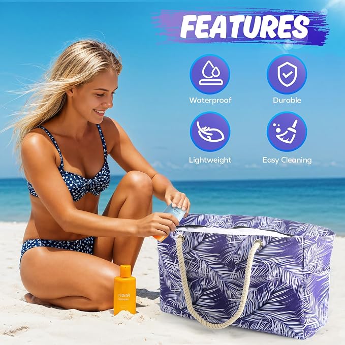 SRISE Large Beach Bag for Women & Men, Beach Bags Waterproof Sandproof, Travel Tote Bag, Swim Pool Bag for Family Outdoor - Image 7