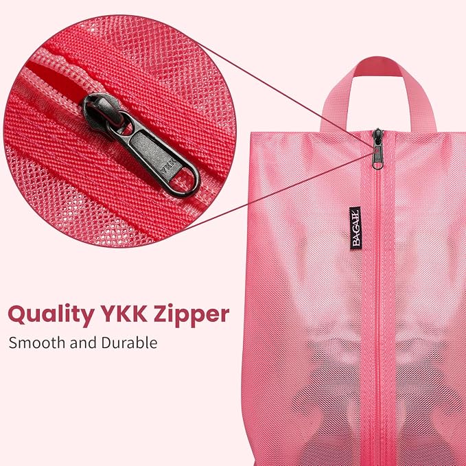 Bagail Shoe Bags for Travel,2 Set Shoe Bag for Storage in Closet,Transparent Shoe Packing Organizers with YKK Zipper (L 17"x10"x5", Coral 2pcs) | 17x10x5in,Fits Women’s US 5-12,Fits Men’s US 6-16,Visible Mesh,YKK Zipper,TPU Water Resistant Lining,Porta... - Image 3