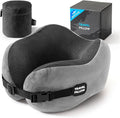 Neck Pillow Travel Pillow - 100% Pure Memory Foam Airplane Pillow with Adjustable Clasp & Removable Cover, Portable Travel Essentials for Long Flights, Car & Office (Light Gray) by PEUJEW