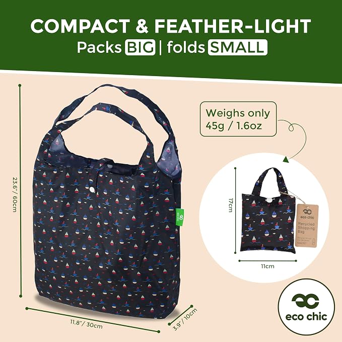 ECO CHIC Foldable Reusable Grocery Bags - Lightweight, Recycled & Reusable Shopping Bag - Waterproof Packable Tote - Image 4