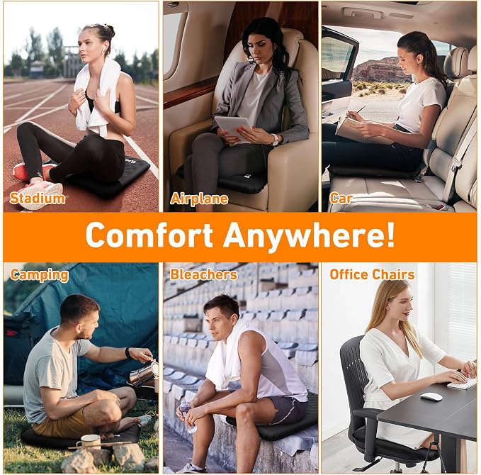 Inflatable Seat Cushion, Self Inflating Foam Portable Stadium Seat Cushion | Bleacher Seat Cushion Lightweight Camping Comfort Airplane Cushion for Long Flights Outdoor Events - Image 8