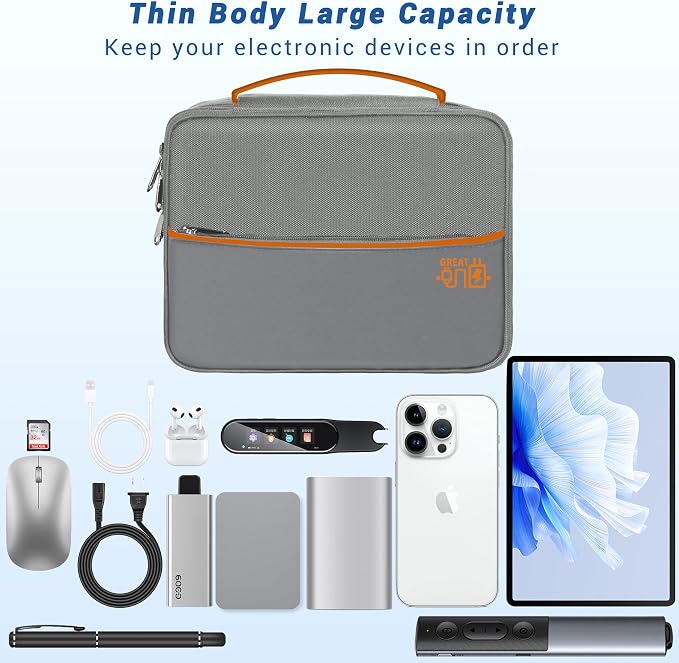 Electronics Organizer,Travel Cord Organizer Pouch,Cable Organizer Bags | Waterproof Electronic Accessories Storage Case for Cables, Cords, Charger, Phone (Double Layer-Gray) - Image 2
