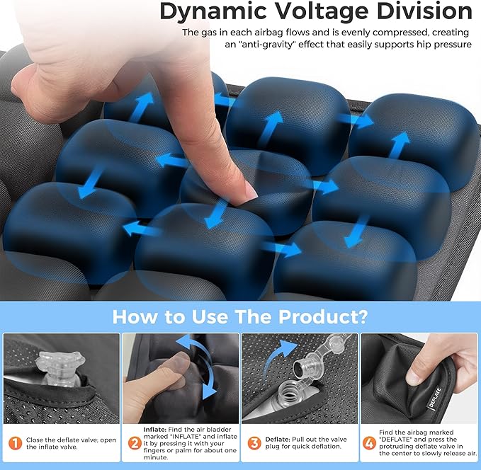 Upgrade Travel Cushion with No External Air Pump, Airplane Seat Cushion for Long Flights, Portable Wheelchair Cushions, Adjustable Air Cushion with Non-Skid Bottom Relief Discomfort in Coccyx - Image 5