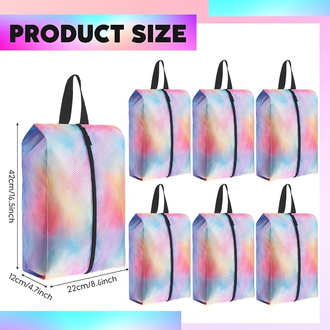 6 Pcs Travel Shoe Bags with Zipper Nylon Portable Waterproof Suitcase Shoe Organizer Packing for Golf(L,Watercolor) - Image 2
