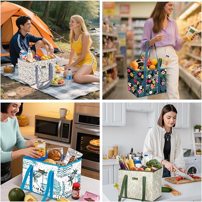 BALEINE 6PK Reusable Grocery Bags, Heavy Duty Shopping Tote Bag | 12'' Long Handles, Reinforced Bottom Keeps Upright, Fold Flat Storage, Water-Resistant Shopping Bag, Multiple Color Options - Image 2