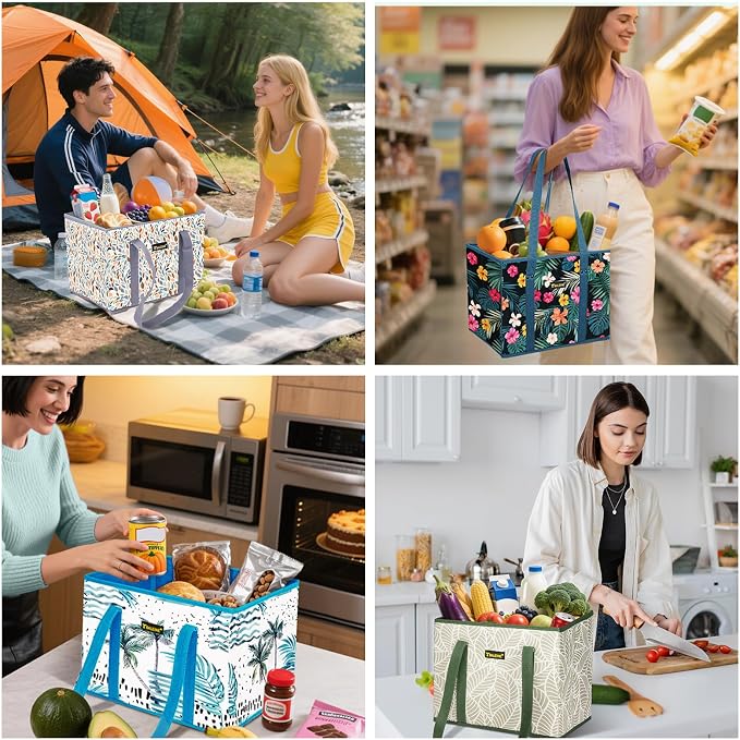 BALEINE 1PK Reusable Grocery Bags, Heavy Duty Shopping Tote Bag | 12'' Long Handles, Reinforced Bottom Keeps Upright, Fold Flat Storage, Water-Resistant Shopping Bag, Multiple Color Options - Image 2