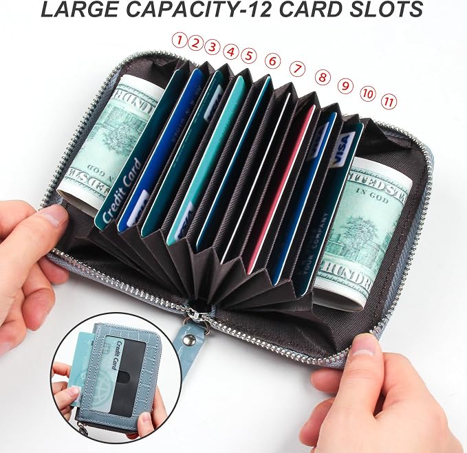 Credit Card Wallet, RFID Card Case Wallet, Zipper Card Cases Holder for Men Women, RFID Blocking, KeyChain Wallet, Compact Size Card Organizer Case for Women - Image 4