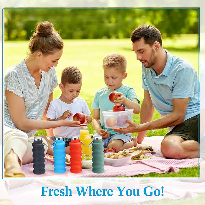 Lallisa 4 Pcs Collapsible Water Bottles 17 oz Reusable Silicone Foldable Travel Water Bottle Portable Leak Proof Sports Bottles for Gym Camping Hiking (Army Green, Orange, Blue, Black) - Image 6