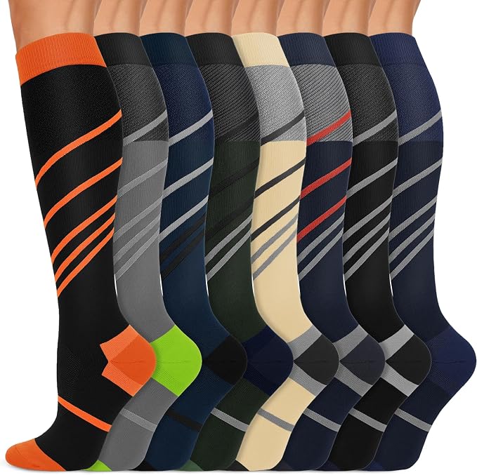 Copper Compression Socks 15-20 mmHg for Men & Women 8 Pairs – Circulation Support for Nurses, Travel, Running, Hiking, Soccer by Iseasoo