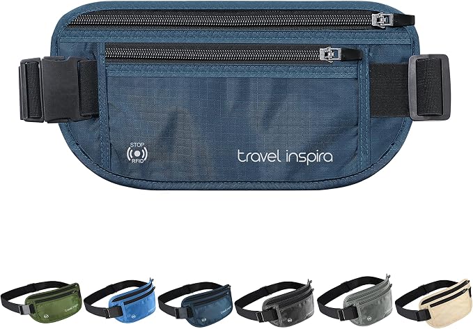 Travel Money Belt with Slim Anti-Theft RFID Passport Holder for Travel | Waist Pack Concealed under Clothes for Ultimate Protection of Credit Cards, Cash, Passport & Documents, Navy Blue by TravelInspira