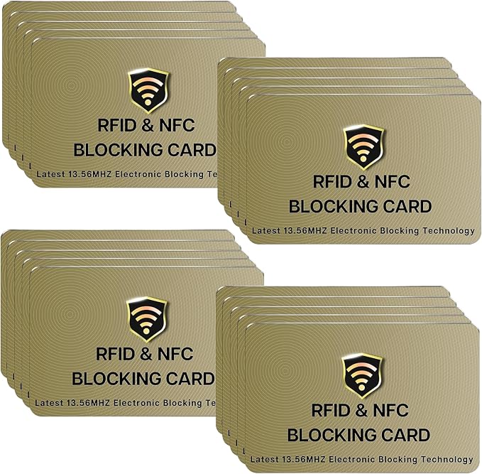 SaiTech IT 20 Pack RFID Blocking Card for Credit Debit ID Card, Golden | Slim Anti-Theft Contactless NFC RFID Blocker Protector, Easily Fit into Wallet and Purse, for Men & Women by SaiTechIT
