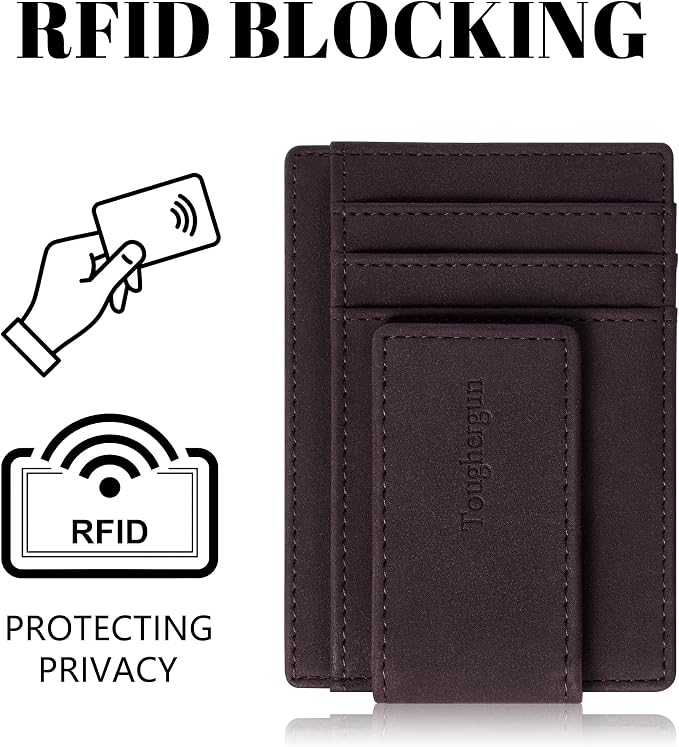 Toughergun Slim Wallet for Men RFID Blocking Money Clip, Minimalist Front Pocket Credit Card Holder, Magnetic Thin Mens Wallets with ID Window - Image 6