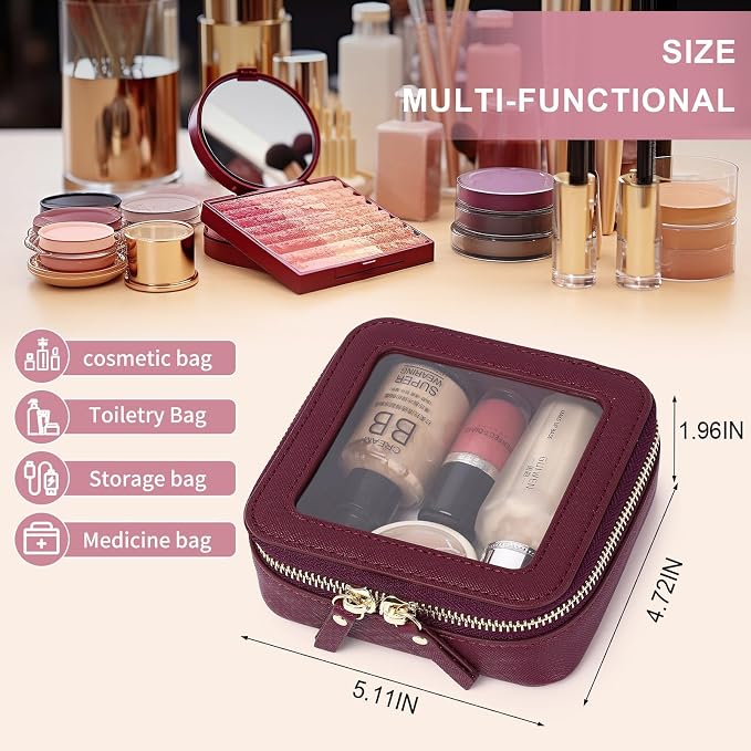 Pinkmik Small Clear Mini Makeup Bag, Burgundy, MINI | Cosmetic Case & Toiletry Bag, Zipper Closure, Purse Organizer, Car Essentials - Image 3