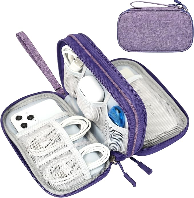 FYY Electronic Organizer, Travel Tech Pouch Bag Cable Organizer Dark Purple | Wrist Strap, Waterproof, Double Layers Portable Electronics Travel Carrying Case for Cord, Charger, Daily Business Trips Use by FYY
