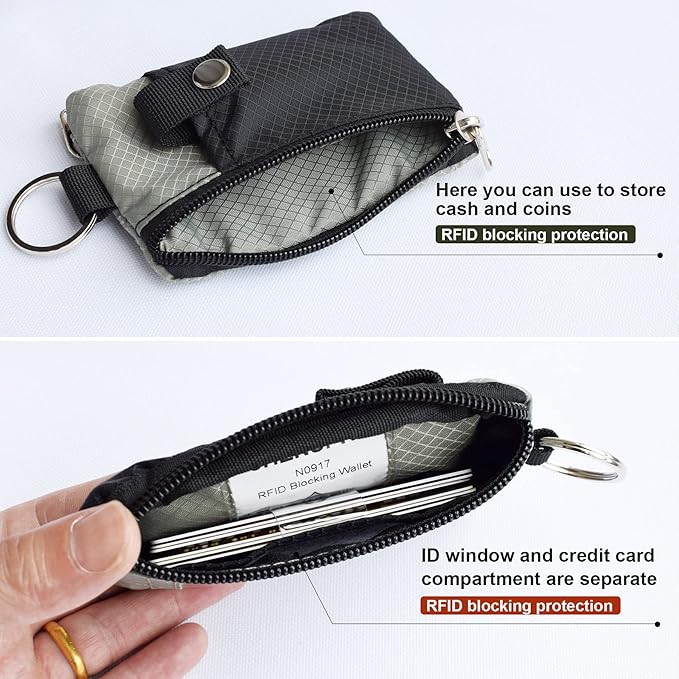CHENSPRX Minimalist RFID Blocking Small Wallet with ID Window,WaterResistant Zip Id Case Wallet with Lanyard Keychain for Cards,Cash,Travel,Women,Men - Image 4