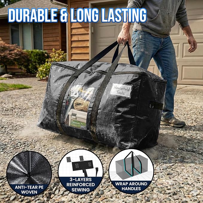 TAILI 10 Pack Black Extra Large Moving Bags,Storage Bag with Visible Window | 93L Heavy Duty Totes For Storage,Wrap Around Handles,Alternative to Moving Boxes, College Dorm,Perfect for Moving - Image 3