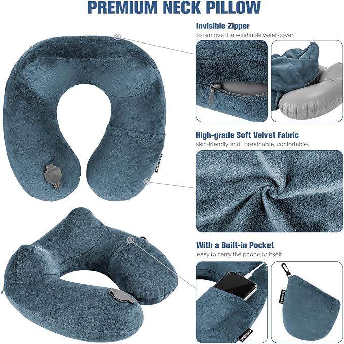 Rewondah Inflatable Travel Pillow for Sleeping Airplane - Inflatable Neck Pillow for Traveling on Plane with Washable Cover, Blow up Neck Travel Pillow for Airplanes, Cars - Portable and Comfortable - Image 4