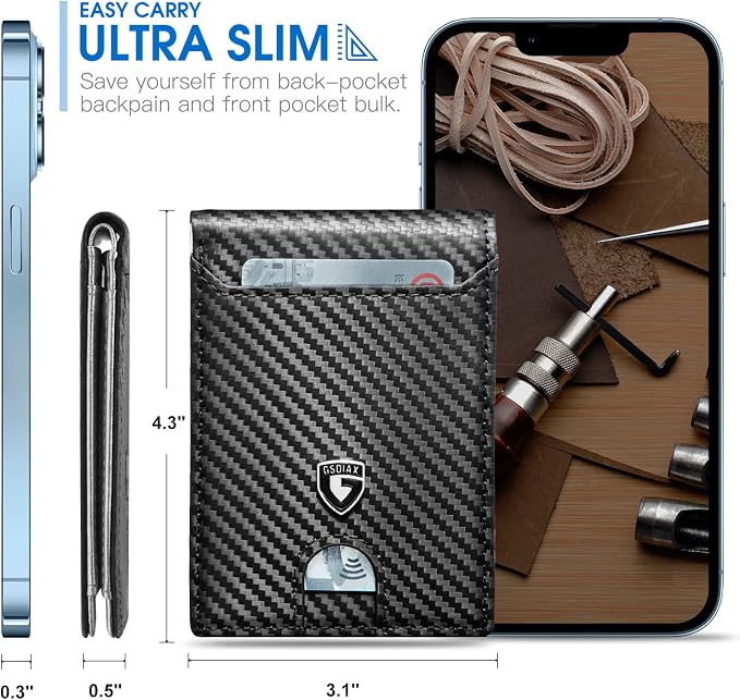 GSOIAX Slim Wallet for Men,RFID Blocking Bifold Wallet Carbon Fiber Front Pocket Wallet with 11 Card Holder Minimalist Mens Wallet with Gift Box(Carbon Fiber and Sliver) - Image 2