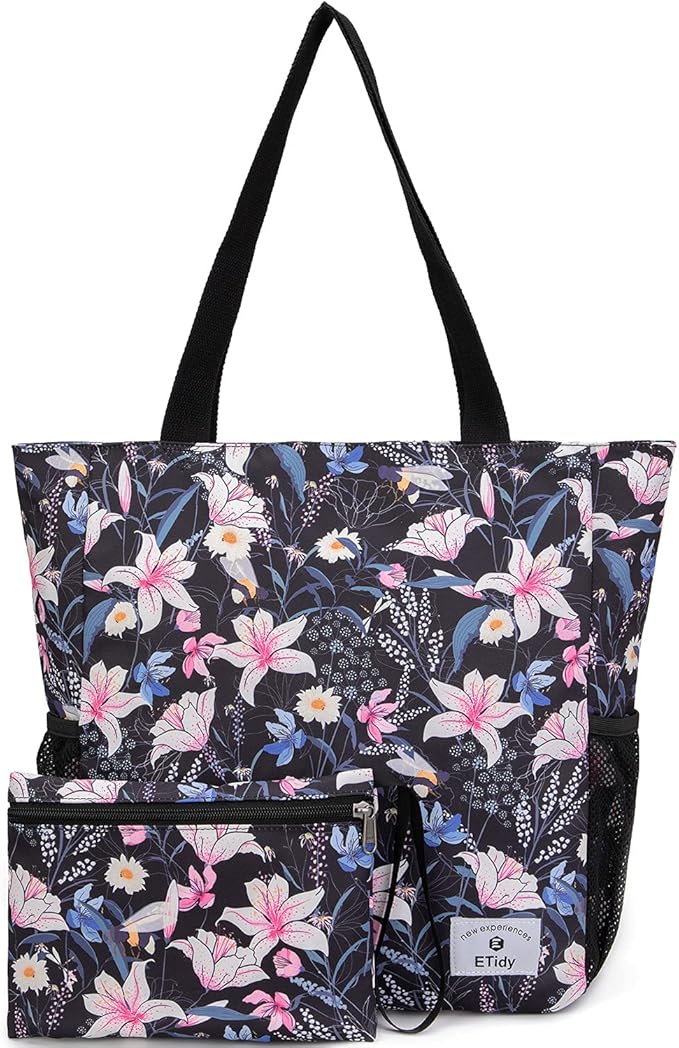 ETidy Large Capacity Foldable Tote Bag With Zipper | Water-resistant, Lightweight, Sandproof, Beach Bag, Gym Bag, Travel Shopping Bag by ETidy