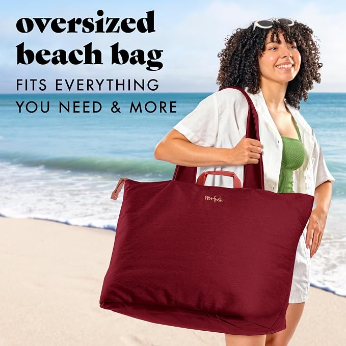 Fit & Fresh All The Things XL Beach Bag for Women, Oversized Travel Tote | Zip Closure, 3 Interior Pockets, 1 Large Zip Pocket, Dual Carry Handles, Canvas Weekender - Pool, College, Laundry, Groceries - Image 2