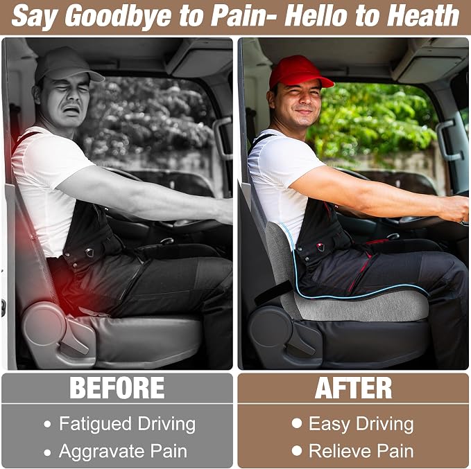 Truck Seat Cushion, Memory Foam Trucker Seat Cushion for Truck Driver Long Sitting with Adjustable Strap, Back Support and Pain Relief for Trucker Driving Car Office Chair and Pain - Image 7
