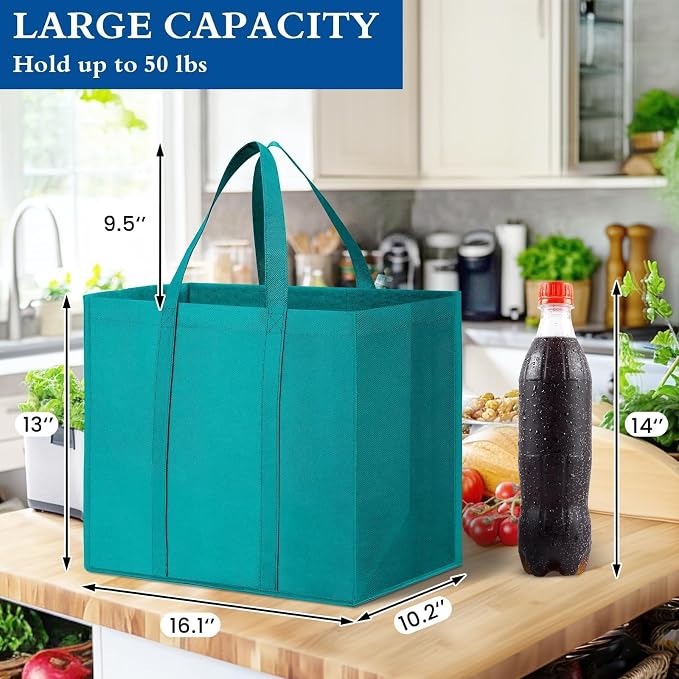 Reusable Grocery Shopping Bags 10 Pack Large Foldable Tote Bags Bulk | Eco Produce Bags with Long Handle for Shopping Groceries Clothes (New 5 Colors) - Image 4
