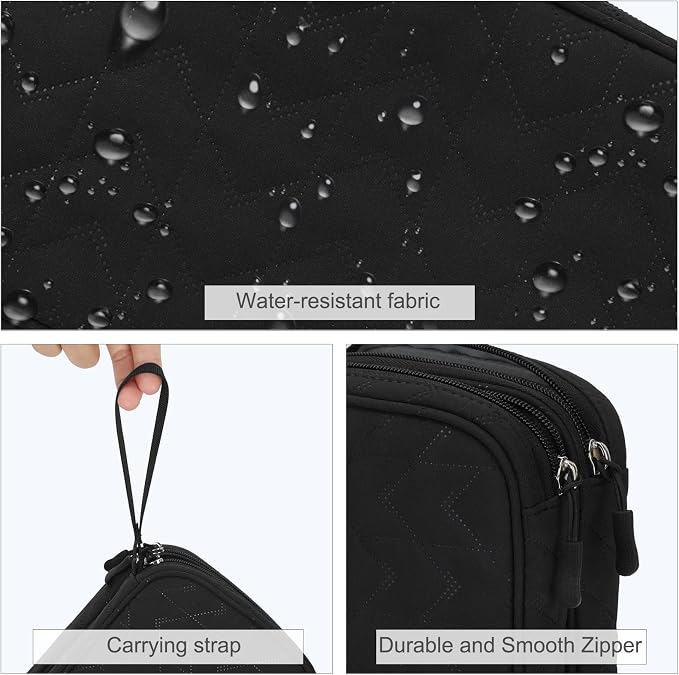 FYY Electronic Organizer, Travel Tech Pouch Bag, Large, Black Quilted | Wrist Strap, Waterproof, Double Layers Portable Electronics Travel Carrying Case for Cord, Charger, Daily Business Trips Use - Image 4