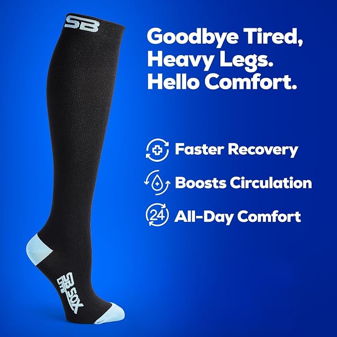 SB SOX Compression Socks for Men & Women (15-20mmHg) | Best Compression Socks for Flying, Medical, Sports, Wide Calf Fit, Pregnancy, and Daily Wear - Image 3