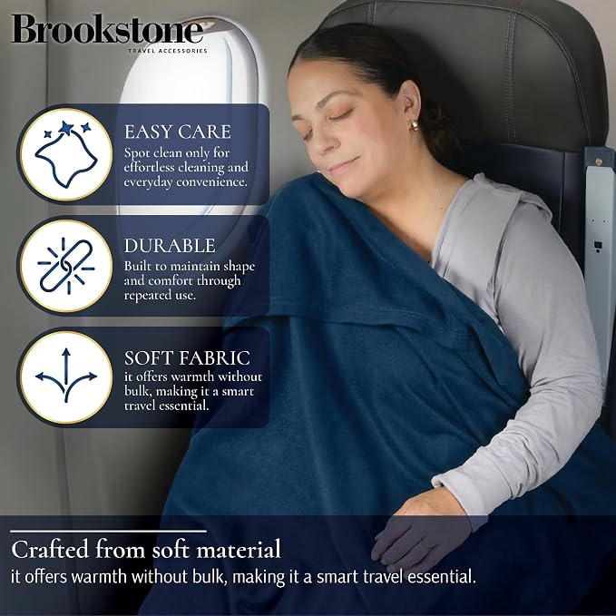 Brookstone Travel Blanket 2-in-1 Soft Throw with Carrying Pouch | Zippered Sack Doubles As a Headrest, Breathable Fabric Warms Flights, Car Rides & Year-Round Lounging at Home - Image 3