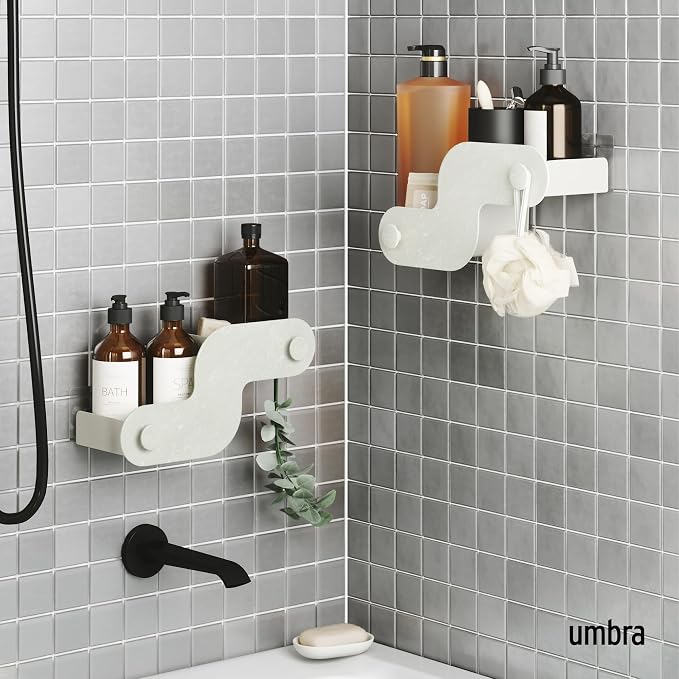 Umbra Nami Shower Caddy, Adhesive No Drill Bathroom, Set of 2, Ocean Sand | Waterproof construction, integrated drainage, rust-free, holds 6 lbs - Image 2