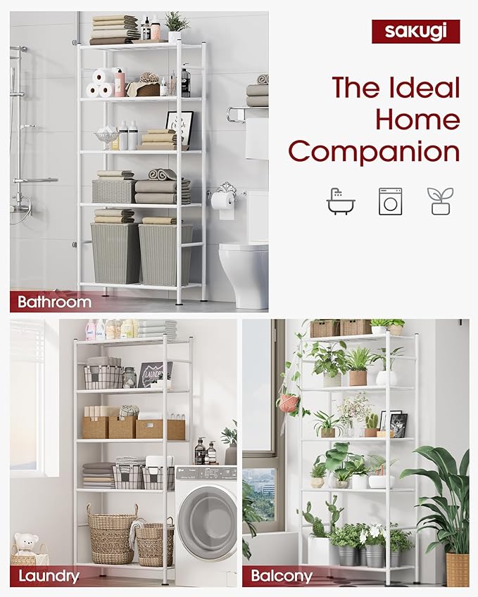 Sakugi Storage Shelves - 5 Tier Shelf Organizer, Heavy Duty Garage Shelving Unit with Leveling Feet, Stable Metal Shelves Organizer for Pantry, Kitchen and Closet, 33.0" W x 12.6" D x 72.0" H, White - Image 5