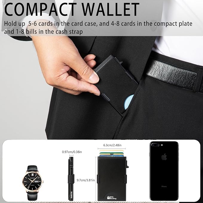 Slim Card Holder Wallet for Men, Minimalist RFID Blocking Pop Up Wallet, Smart Metal Business Card Case Holds 12 Cards, Money Clip, Front Pocket Wallet, Gifts for Men - Image 6