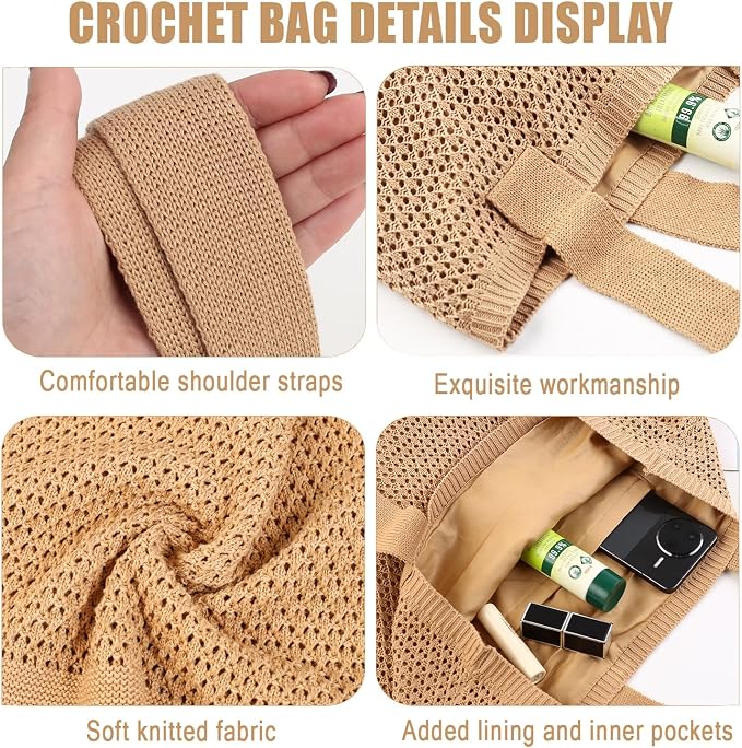 COOKOOKY Crochet Beach Tote bag Summer Beach Bag for Women Aesthetic Mesh Tote Bag Hippie Bag Knit Bag - Image 5