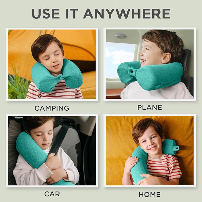 Dot&Dot Twist Memory Foam Kids Travel Pillow, Bendable Neck Pillow for Airplane, Car and Home, 23-Inch Adjustable Roll with Washable Cotton Cover, Green - Image 5