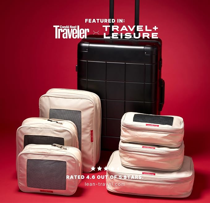 LeanTravel Premium Compression Packing Cubes for Travel - Suitcase Organizer Bags with Double Zipper & Breathable Mesh Panel - Space Saving Carry On Luggage Essentials (6-Pack, Sand) - Image 6