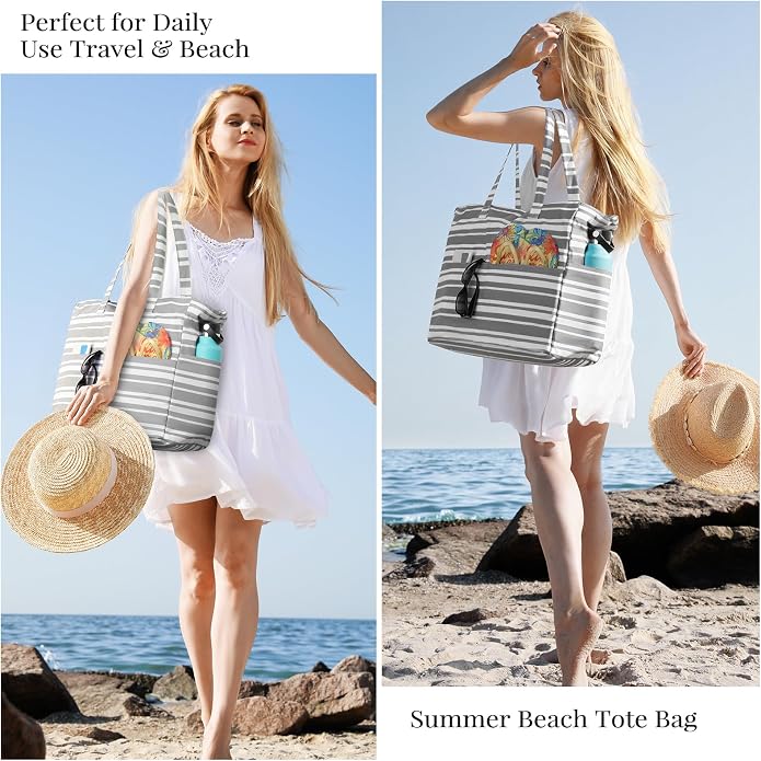 Trifabricy Beach Bags for Women, Waterproof Large Tote Bag With Zipper | Waterproof Sandproof, Zipper Closure, Wet Pocket, For Beach Gym Travel Shopping Vacation, Durable Lightweight, Easy Clean - Image 7