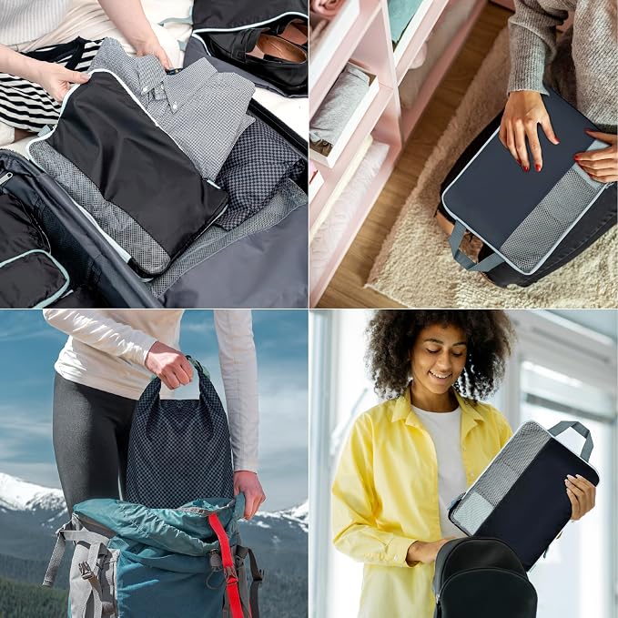 Set of 8 compression packing cubes for travel accessories- Expandable bags for clothing, toiletry, backpacks, organizing essentials (Black & Grey) - Image 8