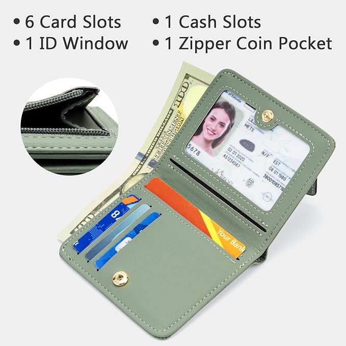Gostwo Small Wallet for Women, Slim Bifold Credit Card Holder, Compact RFID Blocking Cash Wallet, Billfolds Thin Leather Zipper Pocket, Mini Wallet Gift for Ladies Teen Girls Travel with ID Window - Image 2