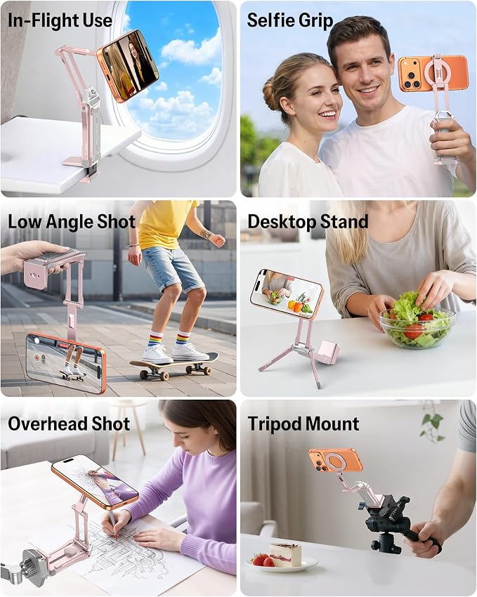 OMOTON TP02-Pro Magnetic Phone Holder for Vlogging, Content Creator Essentials with 1/4" Screw, Arca (7-Pink) | Arca-type Base with a 1/4" Screw Hole, Magnetic Ring with Rear Attachment Plate, for iPhone 12-17 Series, Gym Kitchen Travel - Image 5