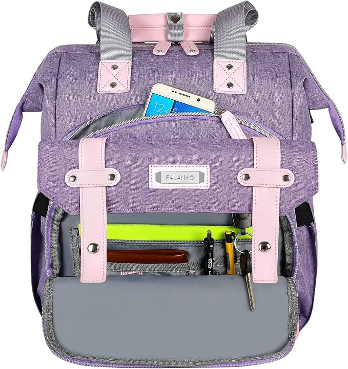 FALANKO Laptop Backpack for Women,Large Computer Backpack Fits 17 Inch Laptop with RFID Water Resistant purse Casual Purple Bookbag for Teacher/work/College/nurse/Doctor/Woman - Image 6