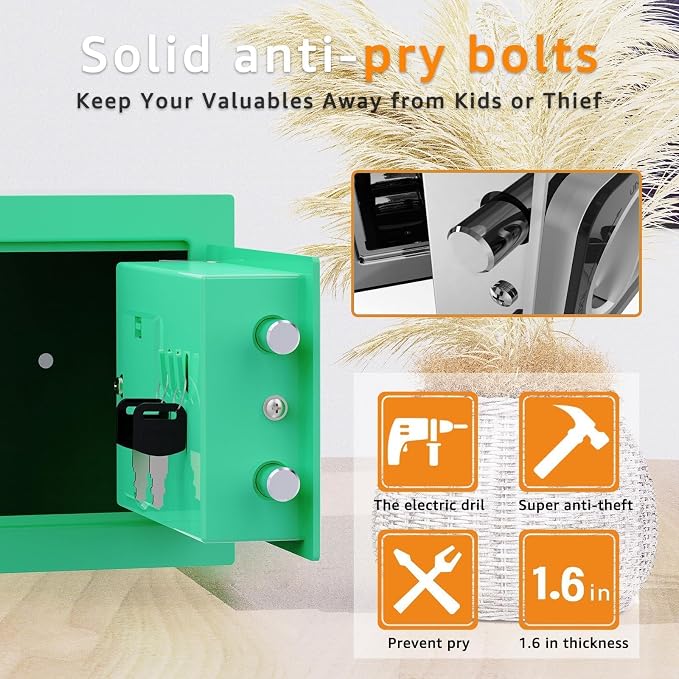 Small safe box with key,Kids mini safe for money, coin safes for home with code，0.236 Cubic Feet Green - Image 6