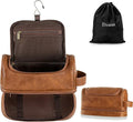 Elviros Hanging Toiletry Bag for Men PU Leather Shaving Dopp Kit, Brown | Water-Resistant Travel Organizer with Hanging Hook for Toiletries, Shaving Tools, Grooming Items, and Men’s Gifts by Elviros